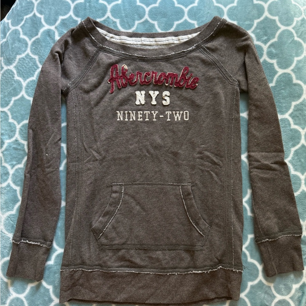 Abercrombie & Fitch Light Brown Crewneck Sweatshirt with Red Script Logo